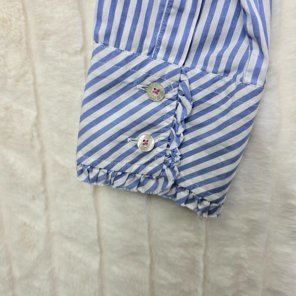 Lilly Pulitzer Women's Blue & White Striped Button Down Ruffle Shirt Size 10 - Picture 9 of 14